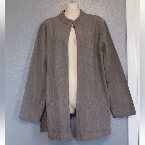 Eileen Fisher Gray Cotton Linen Blend One Button Cardigan Blazer Jacket Sz Small - Picture 1 of 13